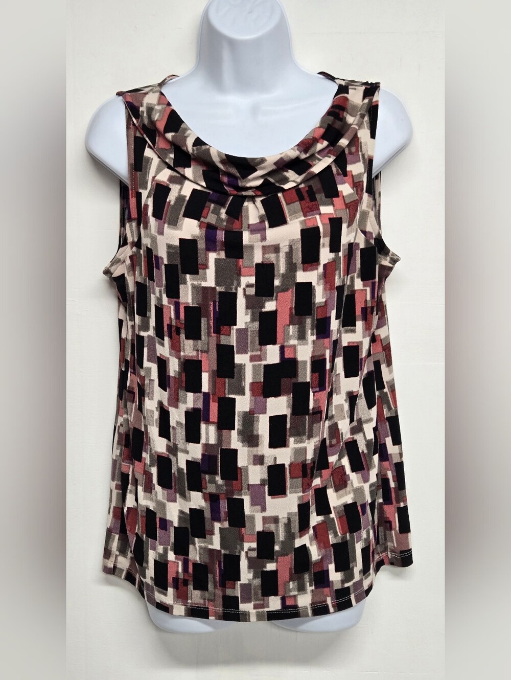 Ann Taylor M Stretch Knit Top Cowl Neck Sleeveless  Earthtones Casual